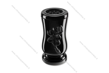 Ваза из черного полимербетона с розой VM07 K1 для могил