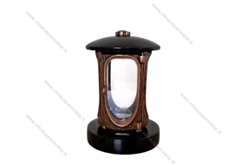 Фонарь из черного гранита для могил, с бронзой и цветком ZGR09